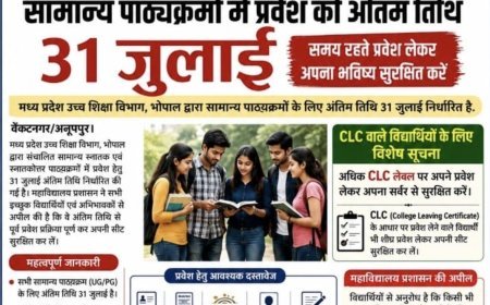 सामान्य पाठ्यक्रमों में प्रवेश की अंतिम तिथि 31 जुलाई, विद्यार्थी शीघ्र कराएं प्रवेश